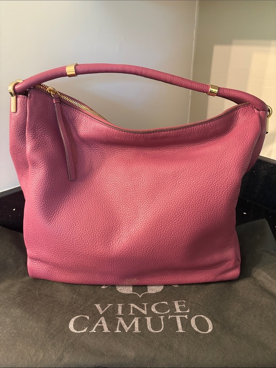 Vince Camuto Handbags - Vince Camuto Fig Jam Pink Pebbled Leather Goldtone Zip Hobo Shoulder Purse Bag